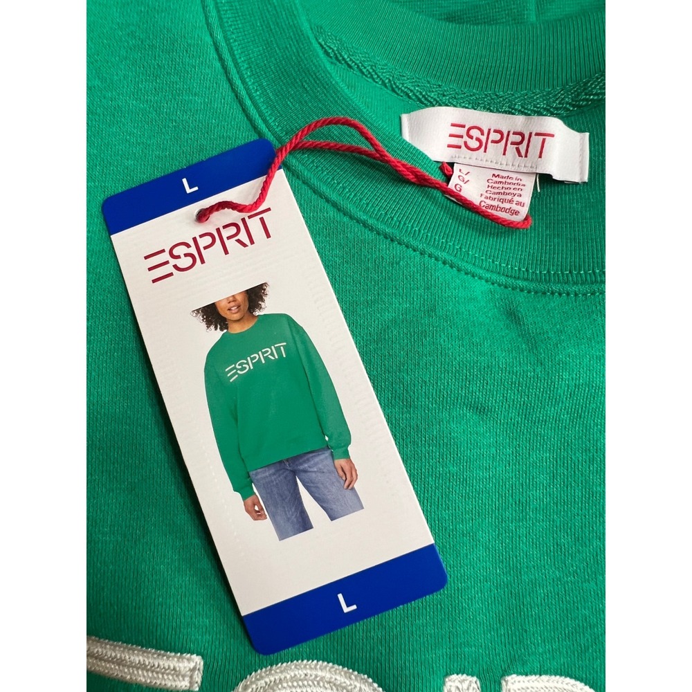 ESPRIT Sweatshirt Women Large Green Crewneck Relaxed Fit Cotton Blend NWT 80s - Picture 3 of 7